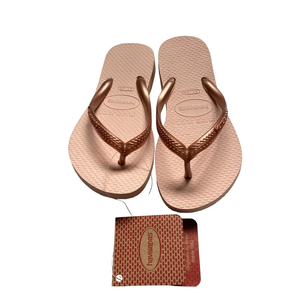 Havaianas Kids Slim Rose Gold Metallic Flip Flop Sandals Size 11/12C NWT